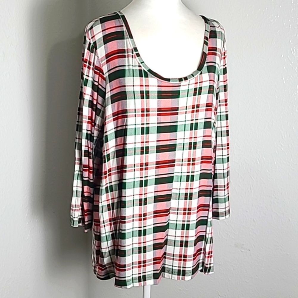 Cato Red, Green & White Plaid Pullover Top, Size 14/16W